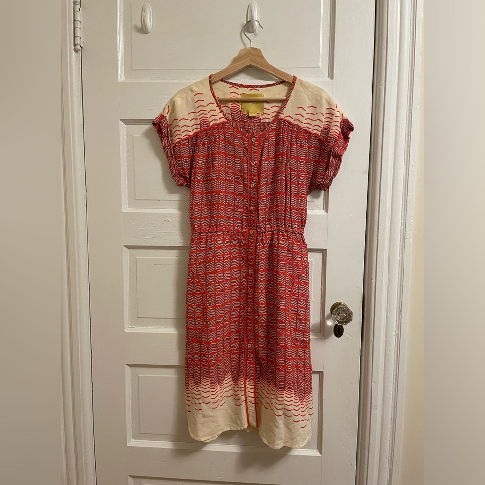 XS Maeve Red and Cream Patterned Women's Dress